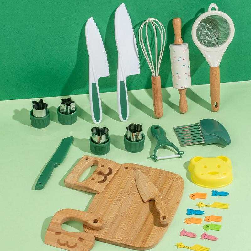 Holz Kinder Sicheres Messer und Kinder Backset Kleinkind Montessori Küchenwerkzeuge Kochen und Backen für Kinder Kleine Köche Geschenk