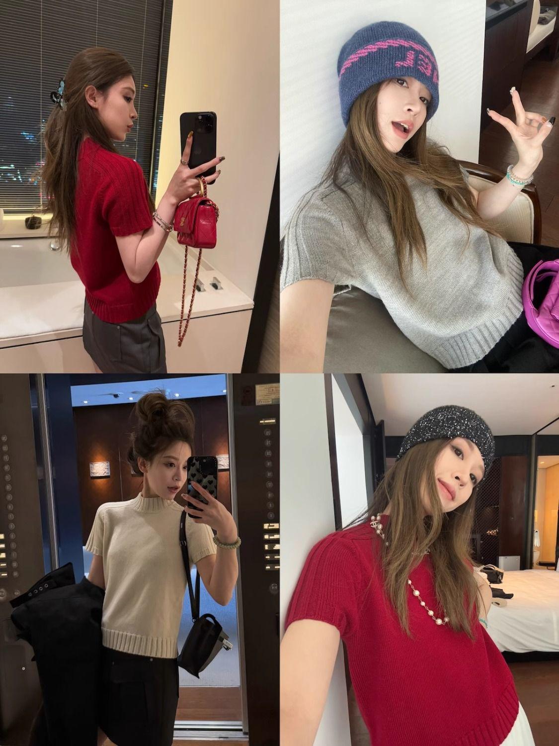 

2025 Red Half-High Neck Knitted Short Sleeve Women s Basic T-Shirt XL