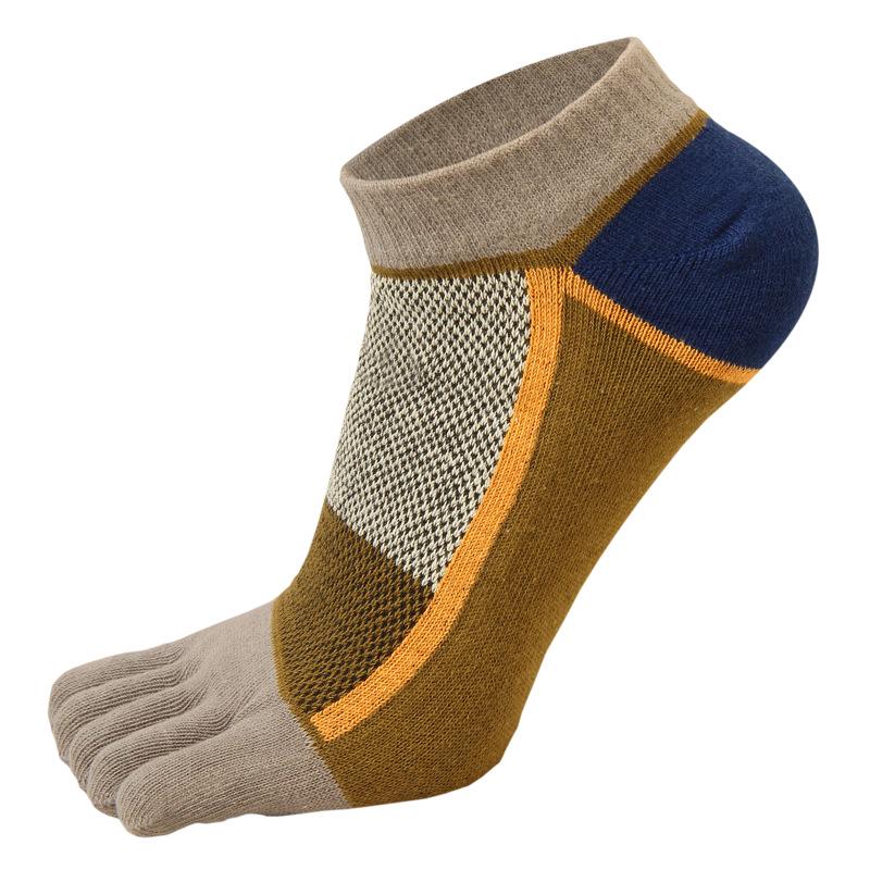 Men's Thin All-Cotton Five-Toe Low-Cut Crew Socks: Sweat-Wicking, Anti-Odor, Anti-Friction, Color-Blocking Design