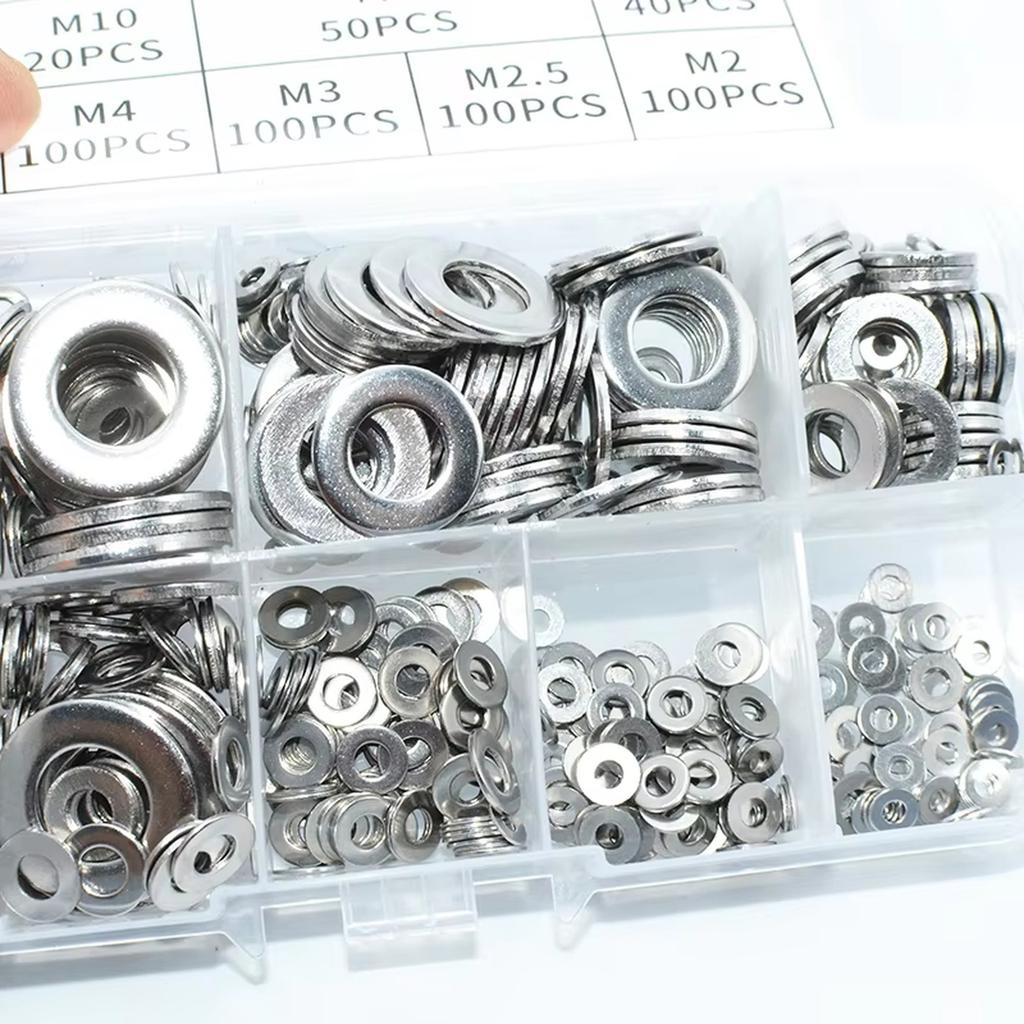 Washers for Screws, 304 Stainless Steel Flat Washers for Bolts Assortment, Washers Set, 8 Sizes for Industrial