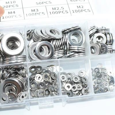 Șaibe pentru șuruburi, Șaibe plate din oțel inoxidabil 304 pentru șuruburi, Sortiment, Set de șaibe, 8 dimensiuni pentru uz industrial