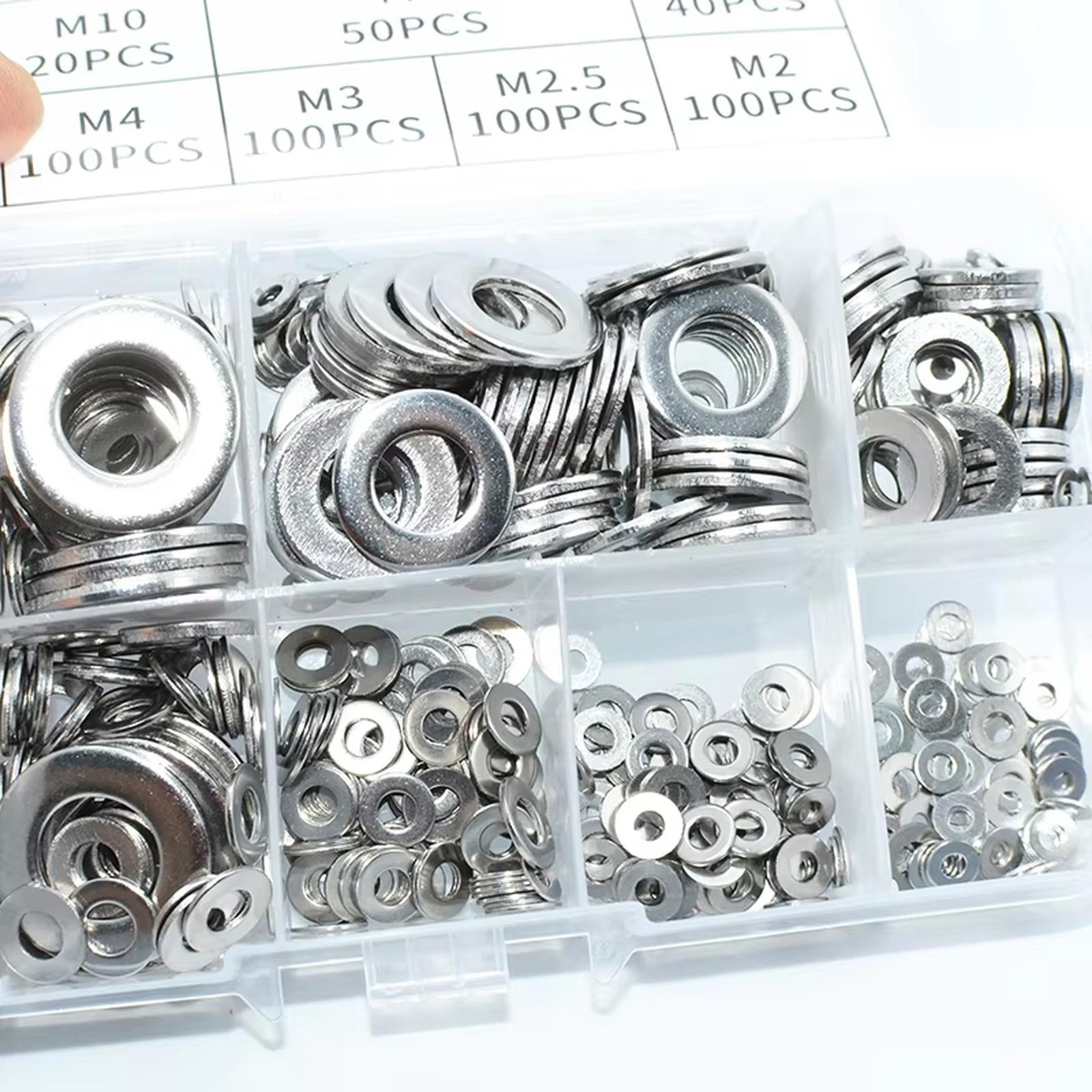 

Washers for Screws, 304 Stainless Steel Flat Washers for Bolts Assortment, Washers Set, 8 Sizes for Industrial one size срібний