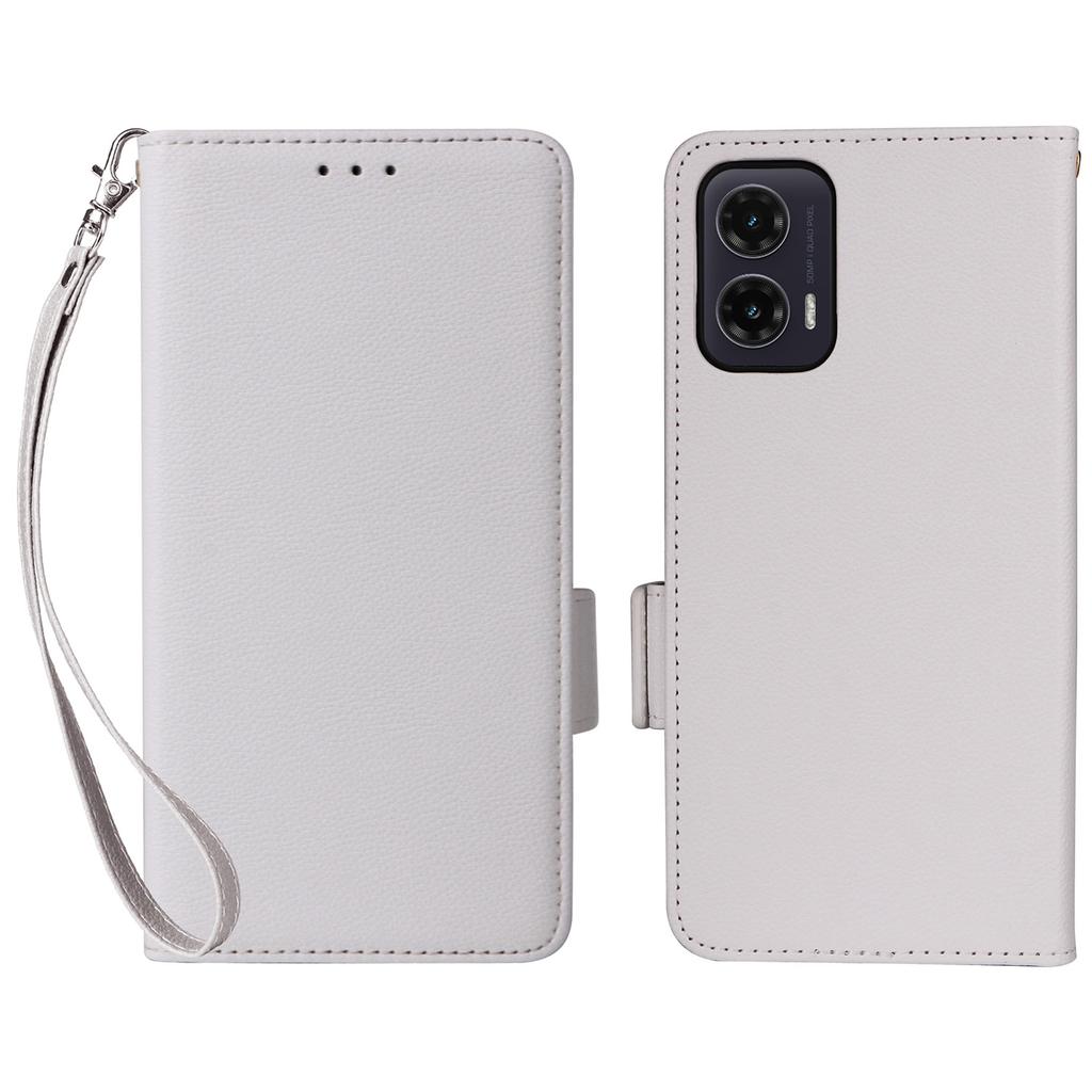 For Motorola Moto G35 5G Case with Wrist Strap Litchi Texture PU Leather Wallet Phone Cover