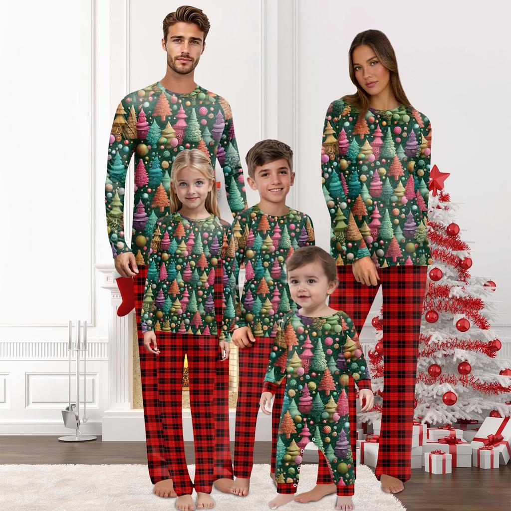 Set di top e pantaloni a maniche lunghe coordinati per la famiglia con stampe natalizie Set coordinati per la famiglia