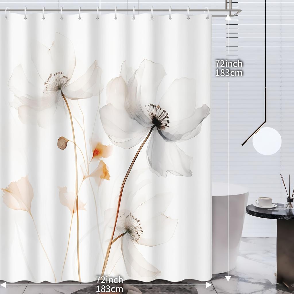 Elegant Abstract Floral Shower Curtain, Grommet Top, Unlined | All-Season Bathroom Decor | Minimalist Design