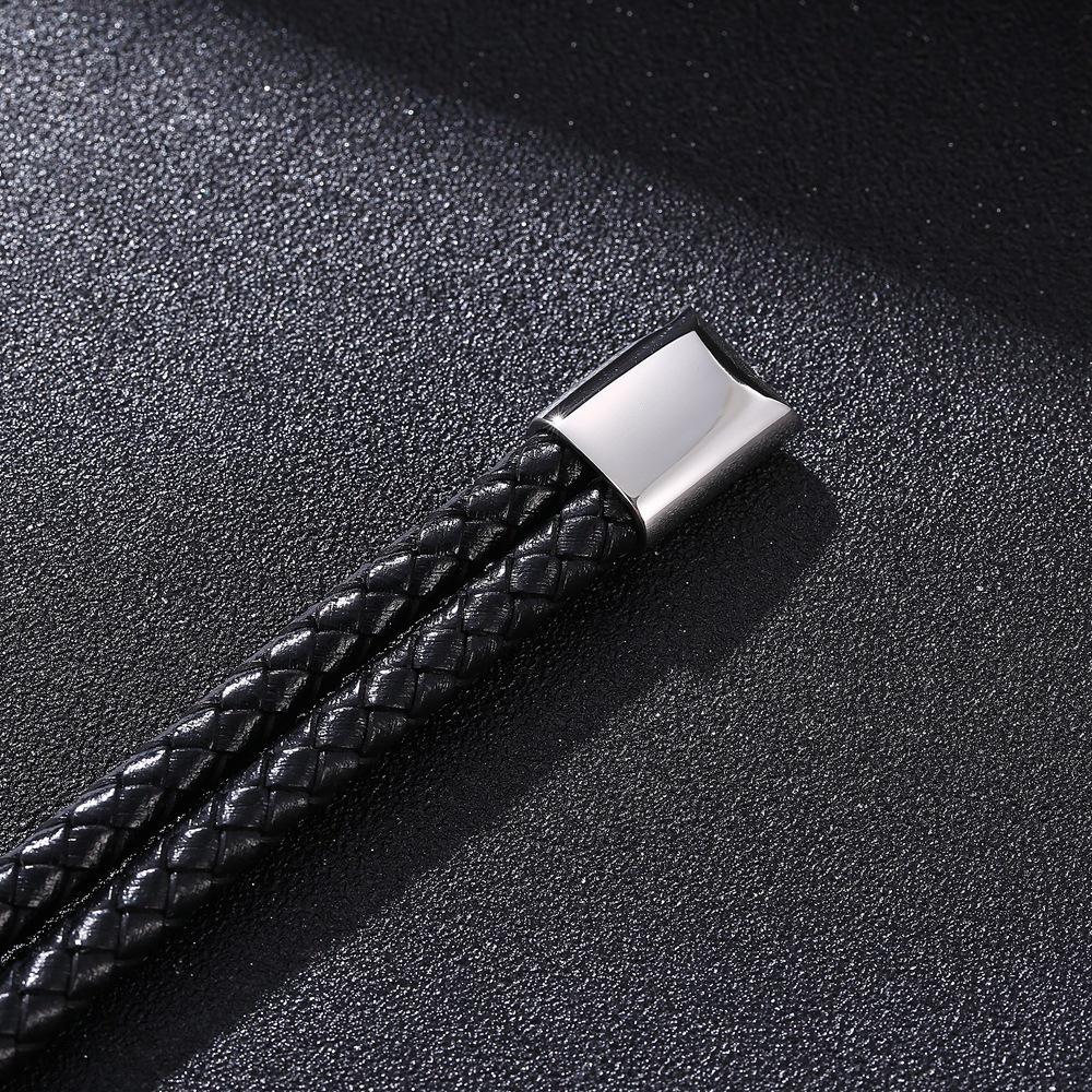 Herren Echtleder & Titanstahl Vintage Geflochtenes Armband