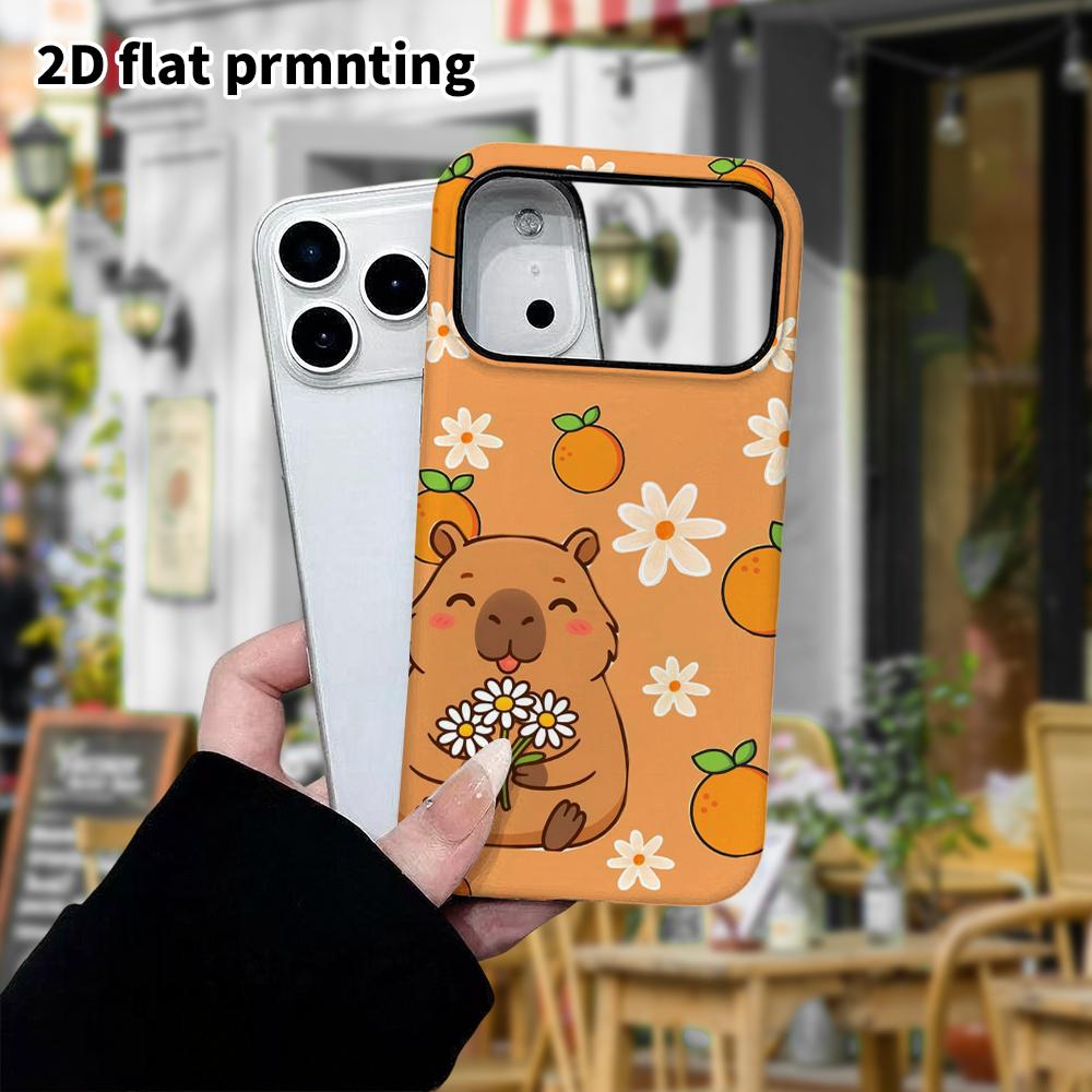 Phone Case: 2D Flat Design Suitable for iPhone 18 17 16 15 14 13 Pro, Film Protective Case, Couple Style, Orange Daisy Capybara, Christmas and Hallowe