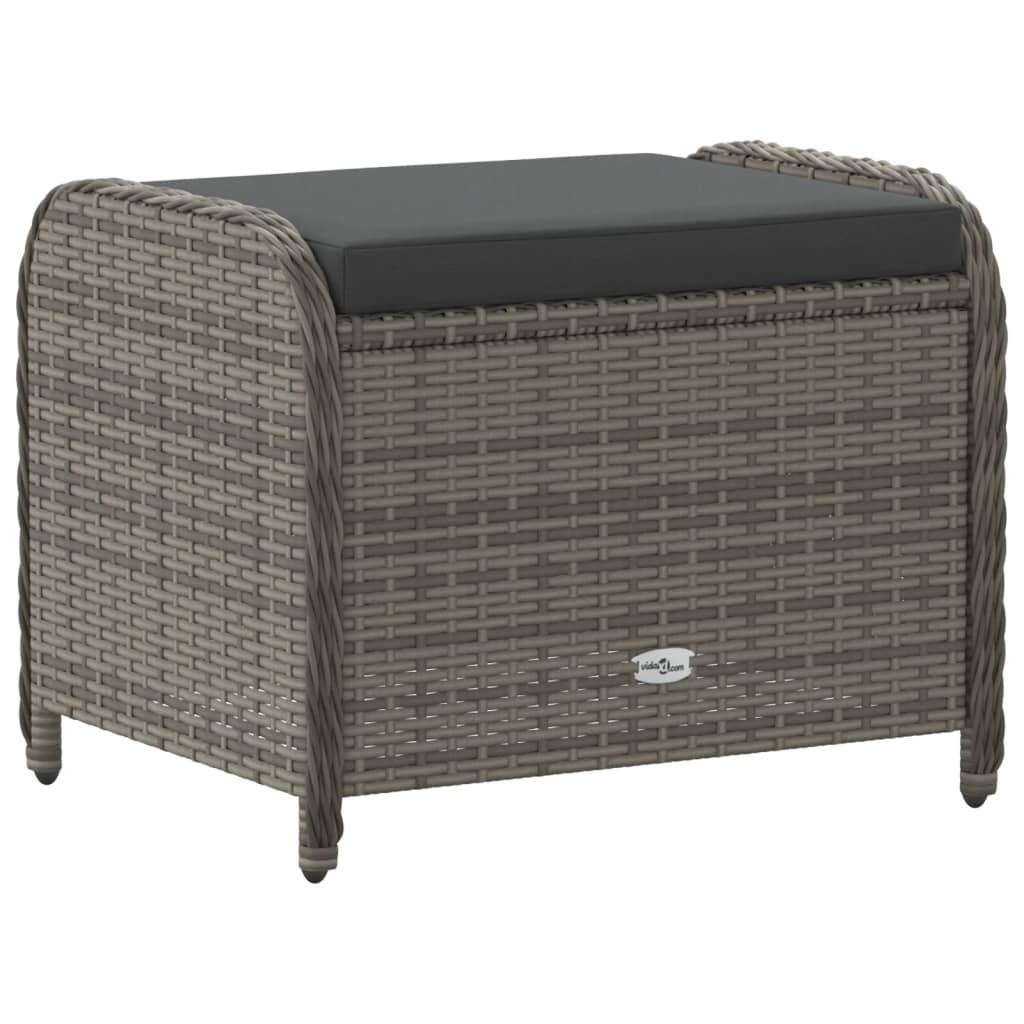Vidaxl Garden Stool With Cushion, Grey, 58X46X46 Cm, Poly Rattan