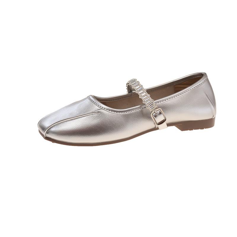 Rhinestone flat Mary Jane shoes women's summer and autumn new square head shallow mouth single shoes women's Doudou shoes