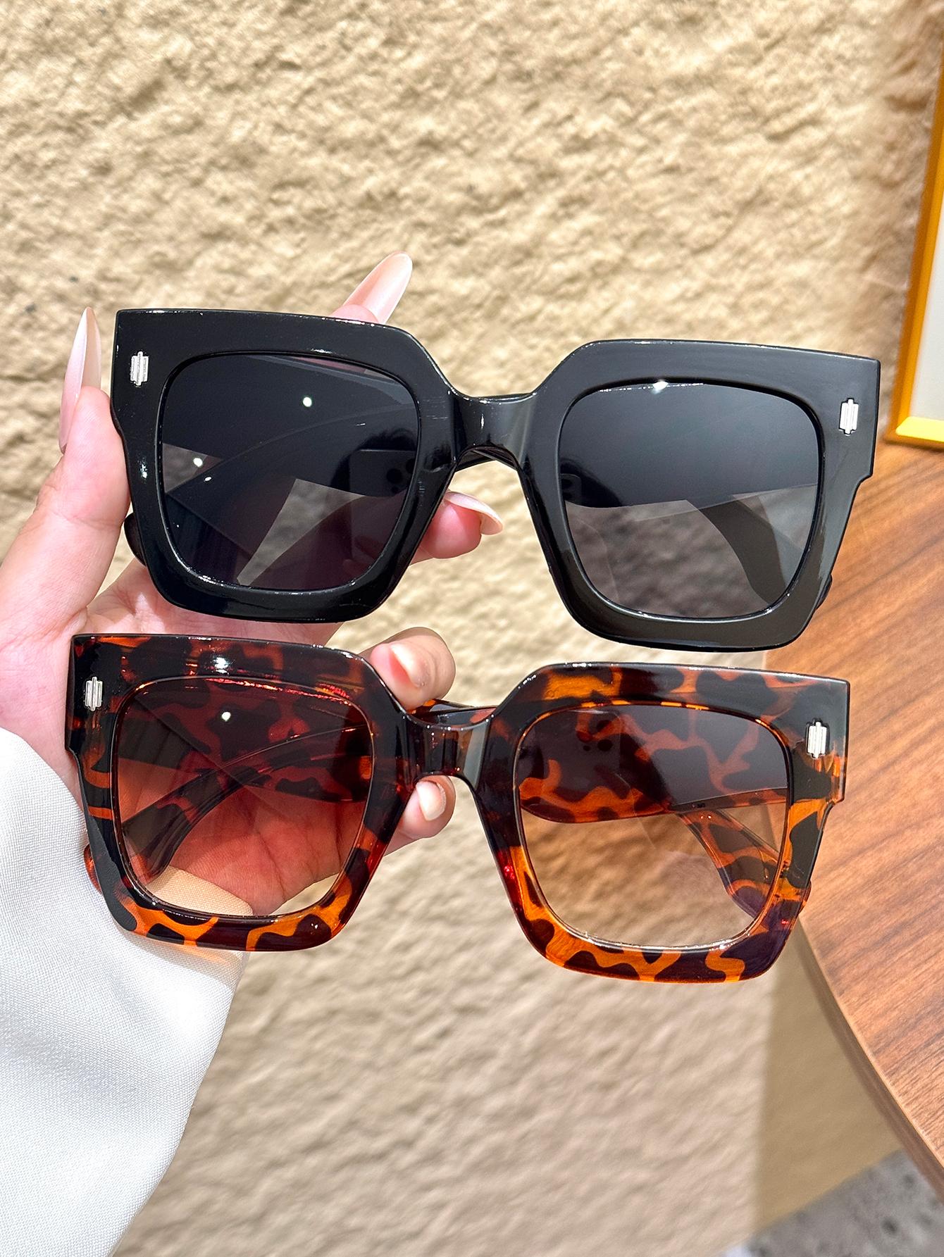 

2Pcs Fashionable Oversized Square Frame Sunglasses Set European and American Popular Trendy Accessories Holiday Party