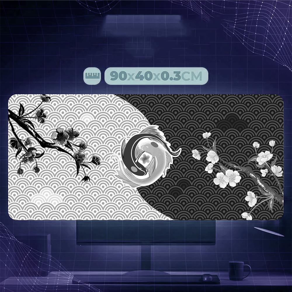 Yin Yang Koi Fish Mouse Pad - Large Extended Gaming Desk Mat with Japanese Art Design
