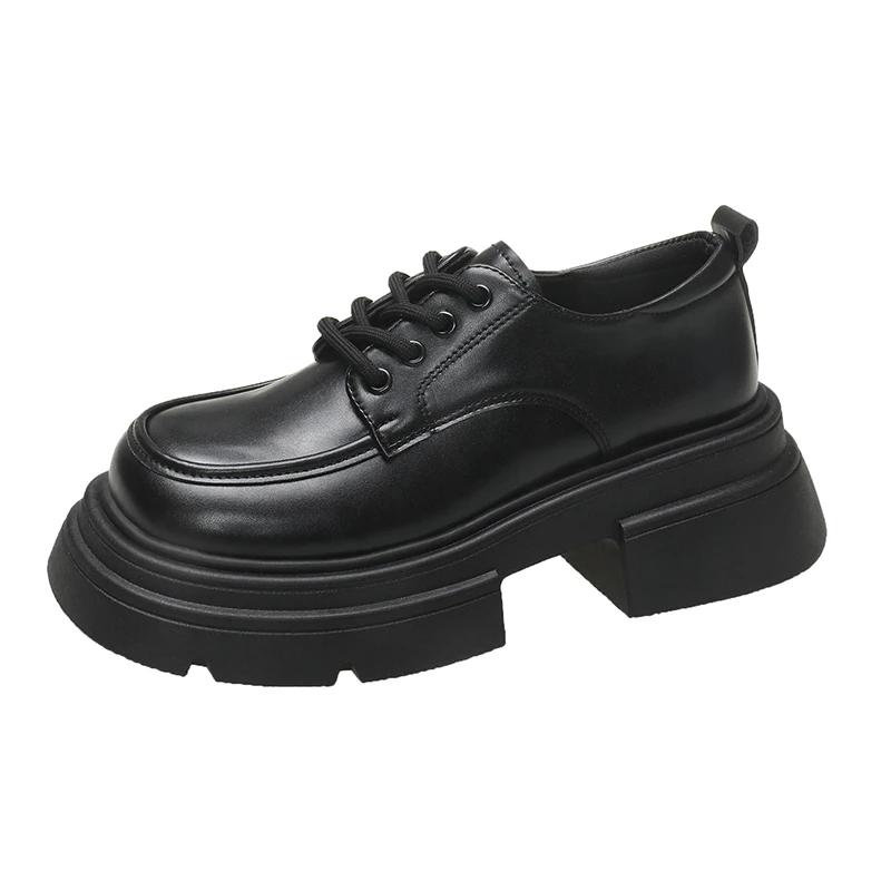 

Модные повседневные туфли на платформе для женщин 2024 Высококачественные лоферы Женские туфли на высоком каблуке Модные туфли-лодочки с круглым носком Женские туфли на среднем каблуке Женские 35 чёрный