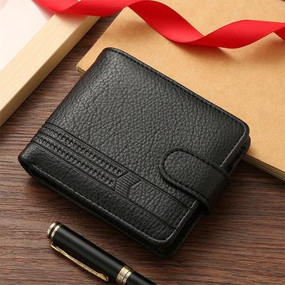 1pc Minimalist Fashionable Men's Wallet, PU Leather Short Wallet with Zipper Buckle, Coins Wallet Card Bag