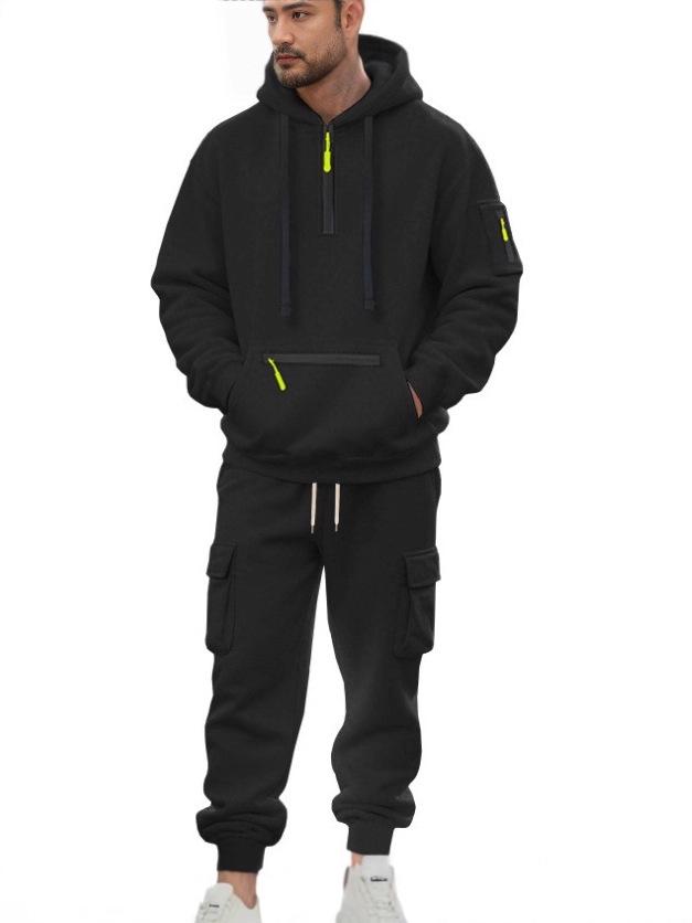 2025 Men's Multi-Pocket Casual Sports Half-Zip Hoodie Set