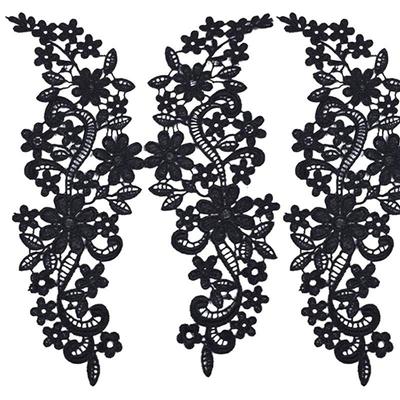 Elegante Encaje de Ganchillo Bordado Floral Escote Cuello Aplicación para Coser Negro