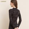CANVAUS Women's Threaded Letters Long Sleeve Ladies Tops High Collar Slim Fashion Base shirt