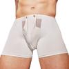 Sexy Men Oil Glossy Shiny PU Patchwork Elastic Boxer Mesh Sheer Transparent Shorts U Bulge Pouch Leggings Male Gym Short