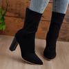 Womens Winter Stretch High Heel Ankle Boots Pointed Toe Chunky Slip-On Mid-Calf Boot Plus Size