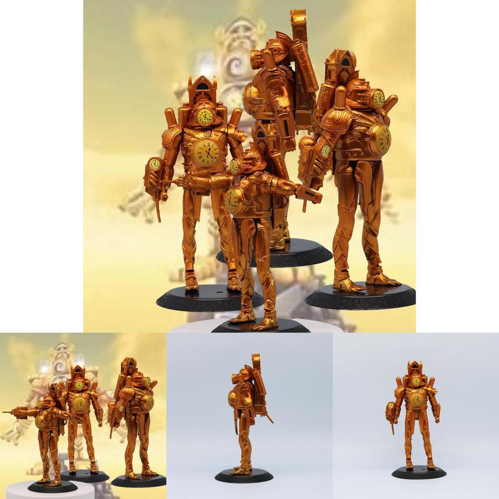 Gold Clock Man Action Figure Hand-made Joint Movable Transforming Clock Man King Toy Decor 17cm Pvc