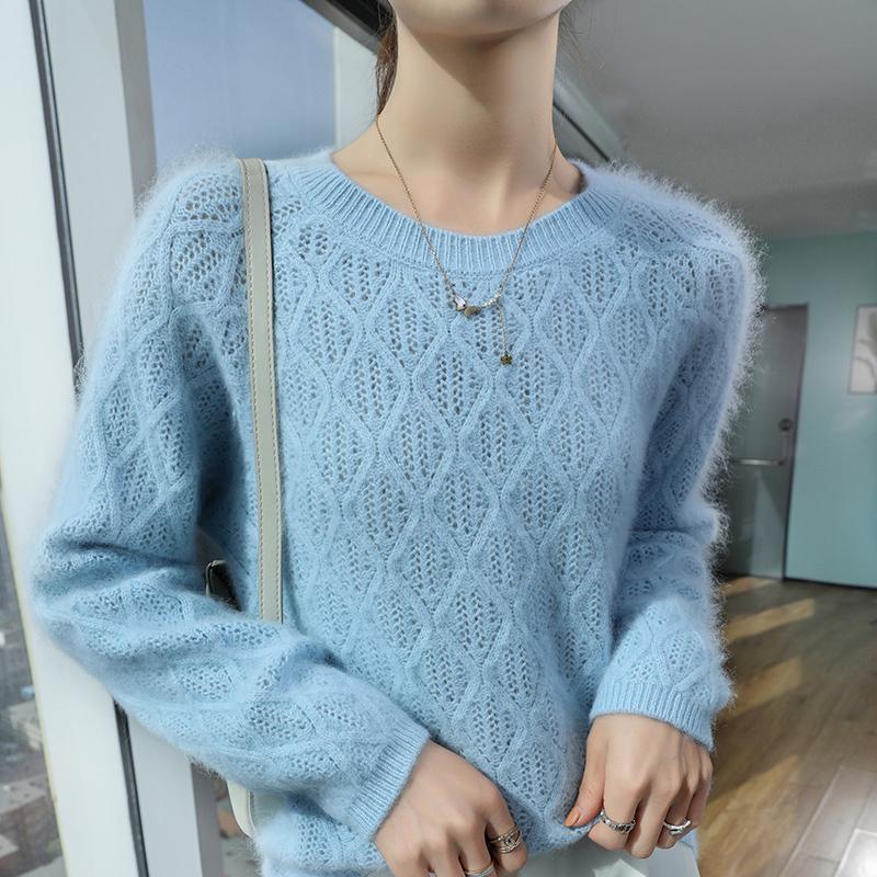 Prodyšný svetr ze směsi norka Dámský lehký pletený top pro všechna roční období