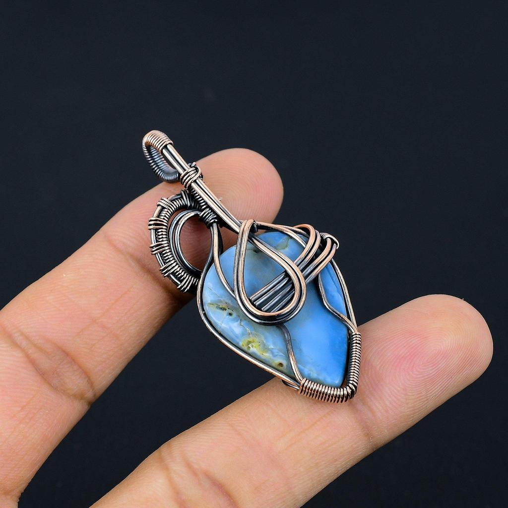 Owyhee Opal Pendant, 999 Copper Wire Wrapped Jewelry, Gemstone Pendant, Gift For Her Handmade Dainty Jewelry