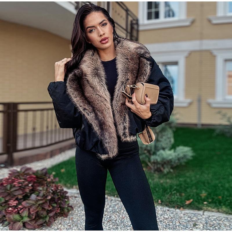 Street Faux Fur Patchwork Cropped Coats Women Loose Lapel Full Sleeve Pockets Warm Jackets Winter Lady Outwear