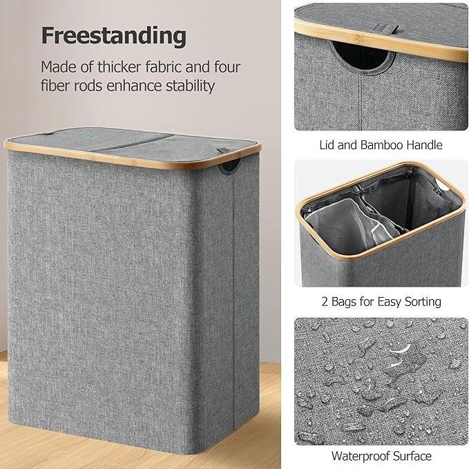 Foldable Dirty Laundry Basket with Lid and Inner Bag for Bedroom or Bathroom - Large Capacity.