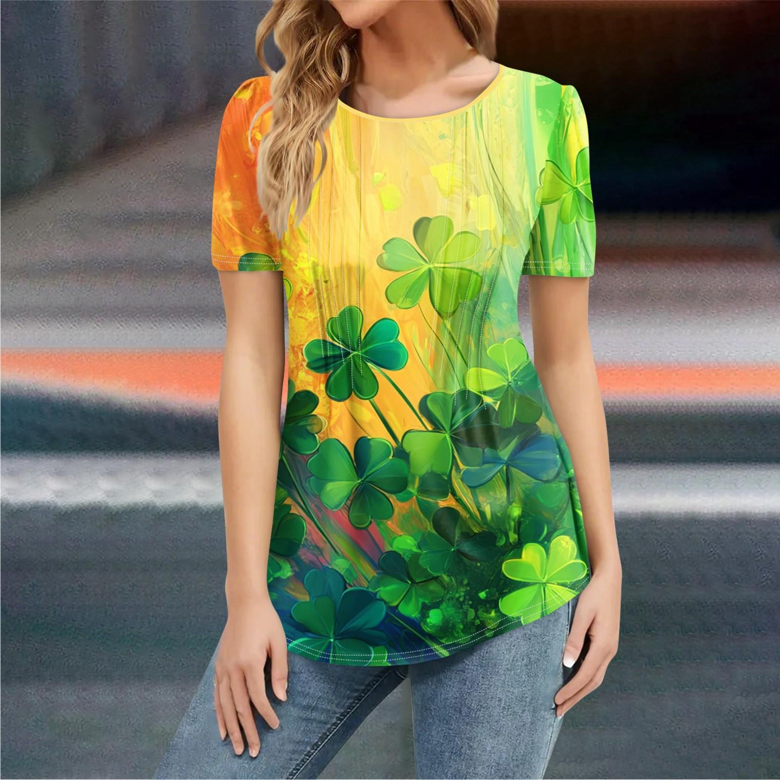 

Женская мода в стиле кэжуал. Патрик Принт Топ Короткий Рукав Рубашка Свободный Пуловер XL жёлтый