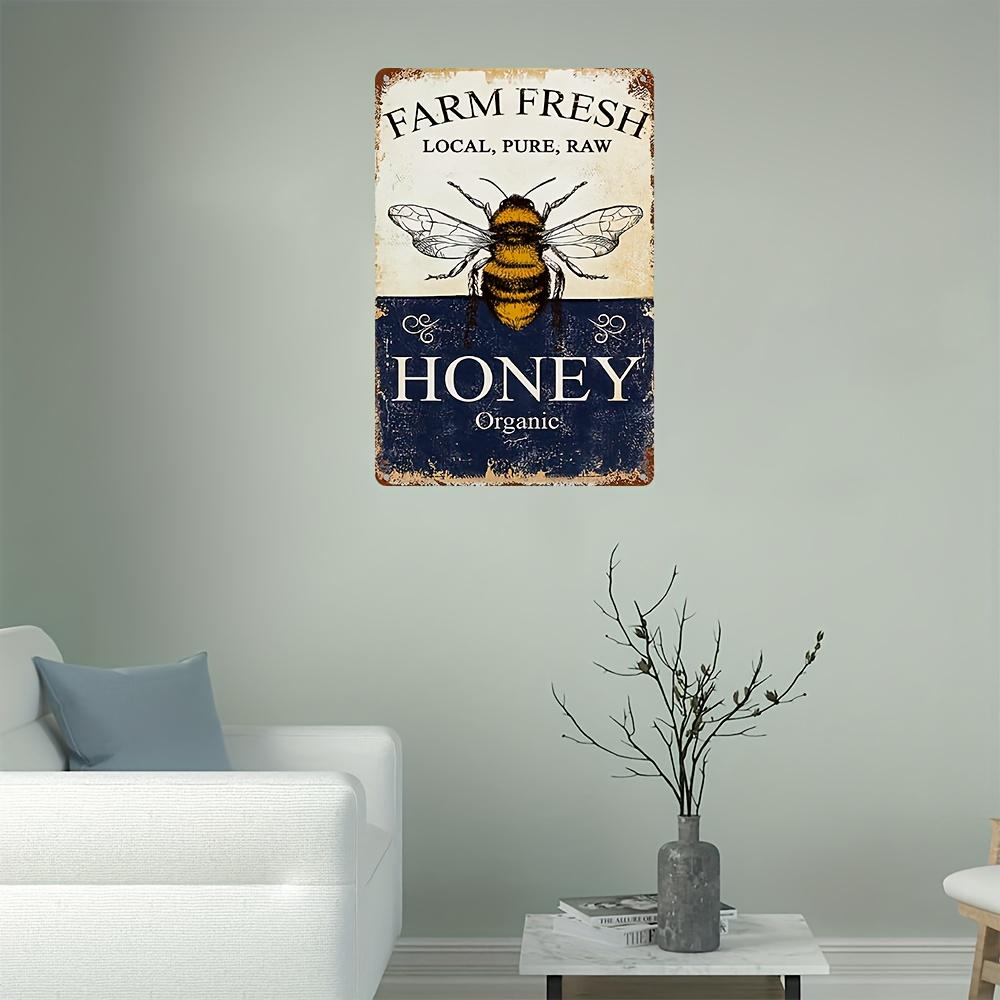 1 pc, "FARM FRESH LOCAL PURE RAW HONEY ORGANIC" Metal Sign, Vintage Plaque Decorative Wall Art, Wall Decor, Room Decor