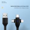 3 In 1 Retractable Usb Cable 6a 66w Fast Charging T-type Spring Data Cable Compatible For Ios