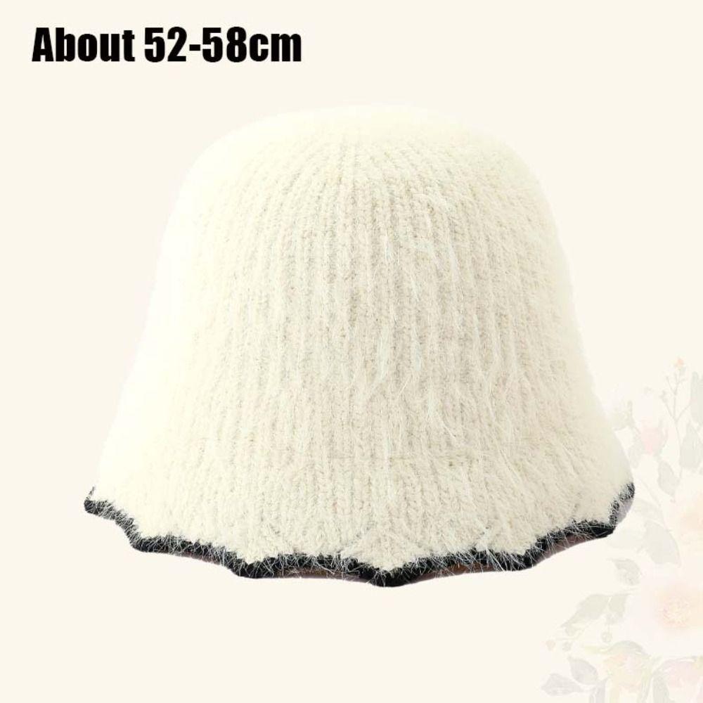 Face Revealing Small Knitted Hat Knitted Basin Hat Sweet Plush Fisherman Hat  Outdoor
