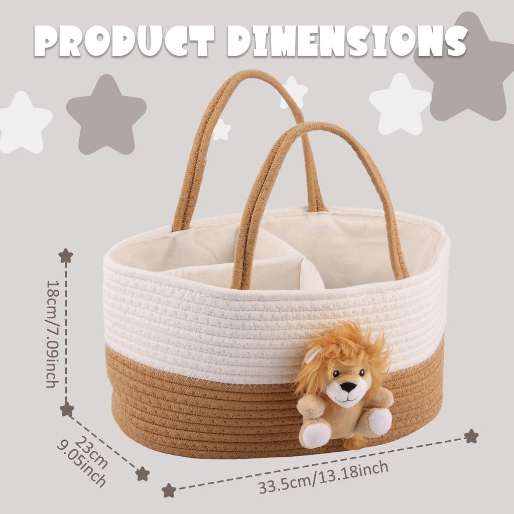 Portable Diaper Caddy Organizer Soft Cotton Rope Nursery Diaper Storage Basket with Sturdy Handle Large Capacity Storage Bag