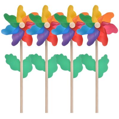 4 יחידות טחנת רוח פלסטיק 12 ס"מ טחנת רוח יתד גינה ידית עץ גינה מדשאה חצר למסיבה משתלה קישוט חיצוני אביזרים