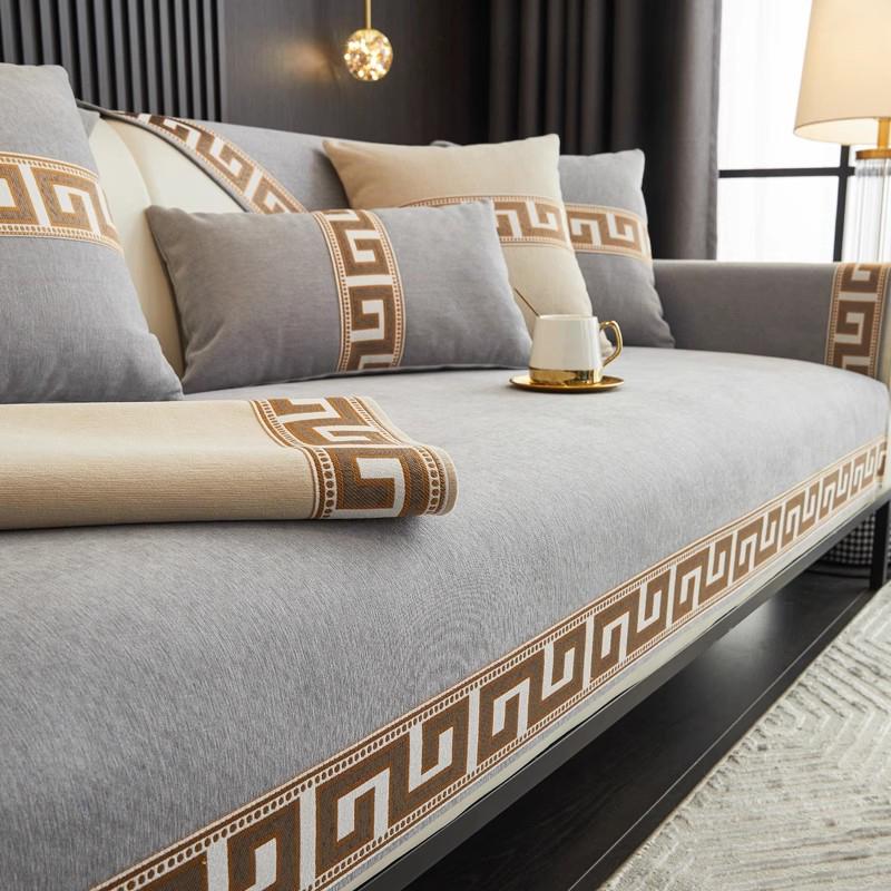 Four Season Universal Anti Slip Sofa Cushion Sofa Bed Combination Sofa Cover Chenier Chinese Style Dust-proof Couch Mat Decor