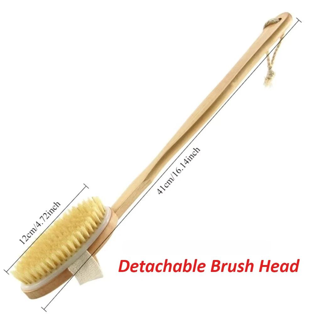1PC Detachable Long Handle Bath Brush Natural Bristles Wooden Shower Brush Exfoliating Body Scrubber Back Massager Bathing Tools