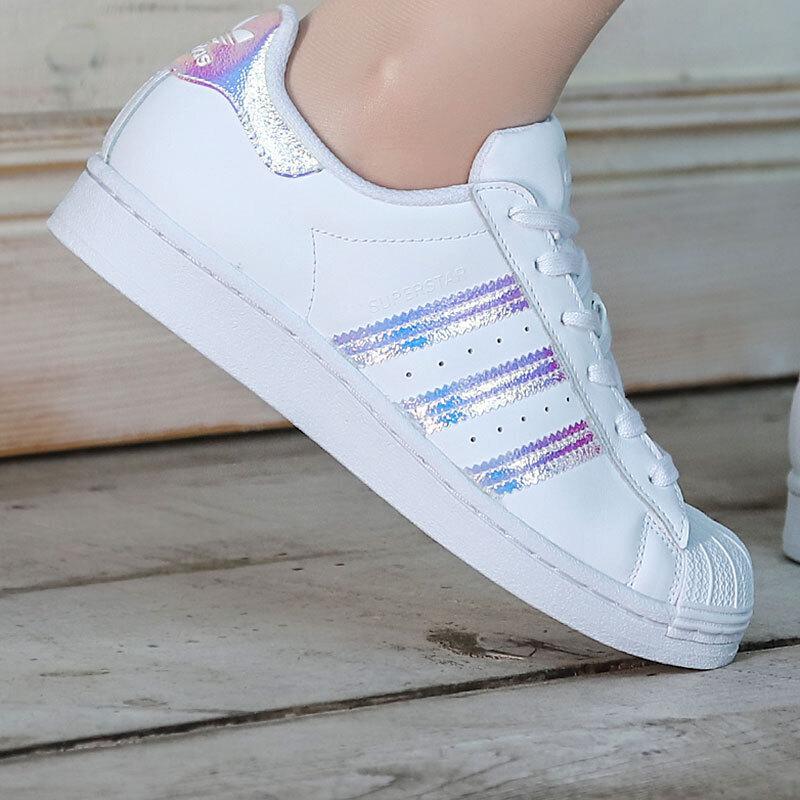 adidas Superstar J 'White Iridescent' (Unisex) Cloud White / Cloud White / Cloud White Kids' Skateboarding Shoes FV3139