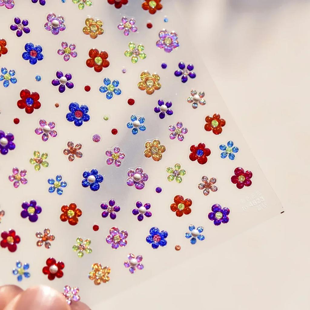 Camellia Flower Blooming Petal Floral Blue Leaves Chinese Characters Poetry Golden 5D Nail Art Sticker Adhesive Manicure Decal