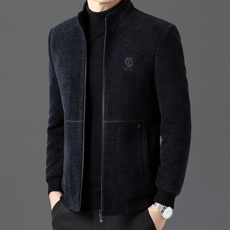 Autumn and winter woolen jacket men's short cotton stand collar middle-aged dad men's woolen jacket
