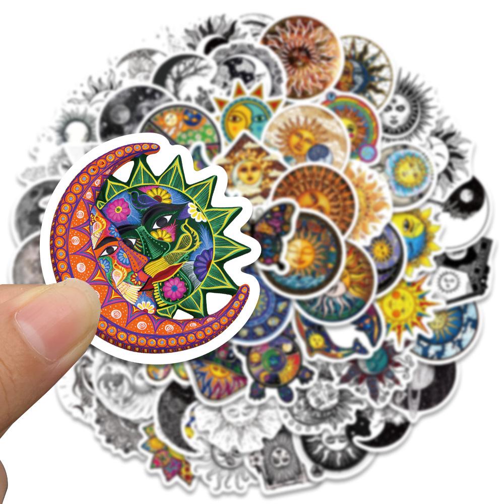64Pcs Cool Gothic Cartoon Witch Moon Sun Stickers Aesthetic Art Decals Scrapbook Laptop Guitar Phone Graffiti Sticker Kids