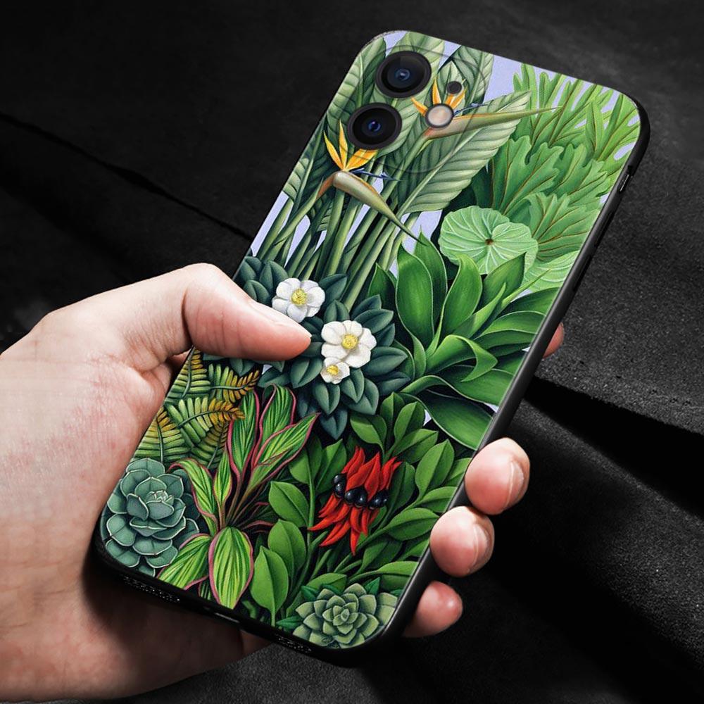 Shell For Iphone 14 13 12 11 Pro Max Mini Xs Max Xr X 7 8 Plus 6s Soft Silicone Case Cover Fundas Vintage Banana Leaf Flower