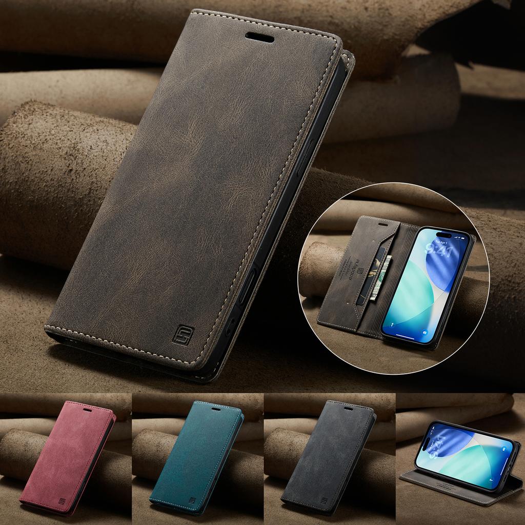 Retro Magnetic Card Solt Wallet Flip For iPhone 17 Pro Max 16 15 14 13 12 11 Plus 17air 16E Kickstand Slim Business Pocket Cover