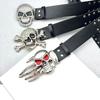 Damen Jeansgürtel Nieten Western Punk Gürtel Eindrucksvolle Gothic Nieten Totenkopf