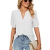 Summer Women's T-shirt Casual V-neck Solid Color Hollowed Out Bubble Sleeve Loose T-shirt Tops Female