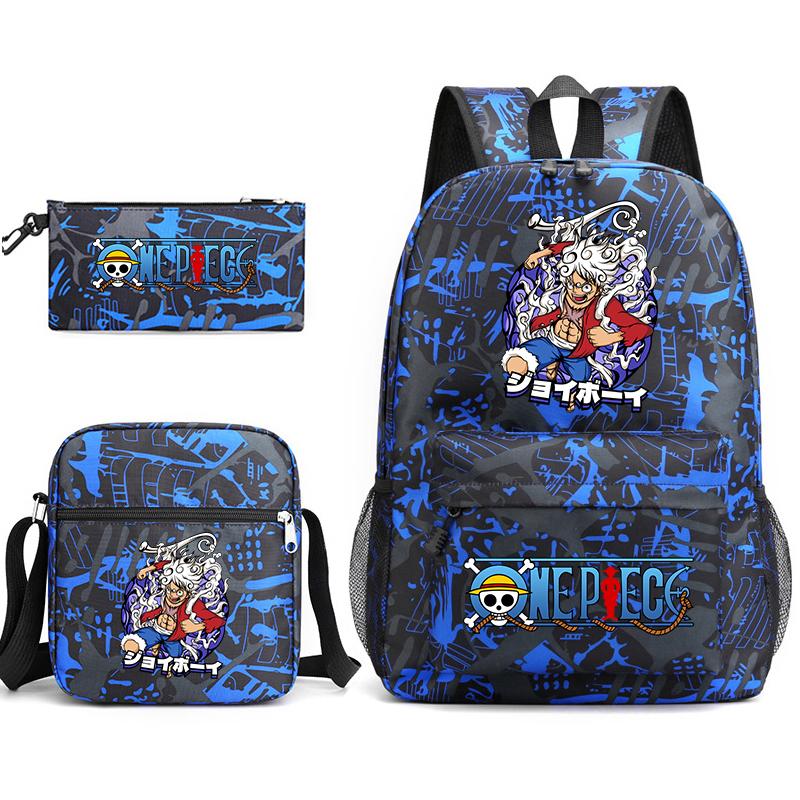 One Piece Luffy Anime Print Student Backpack Set Shoulder Bag Pencil Case Boys Girls School Bags