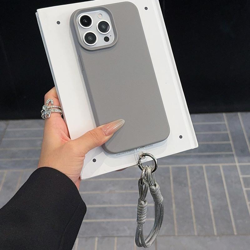 Kožená textura Lanyard Pouzdro na iPhone pro iPhone 12-17 s ručním popruhem, Jednobarevné