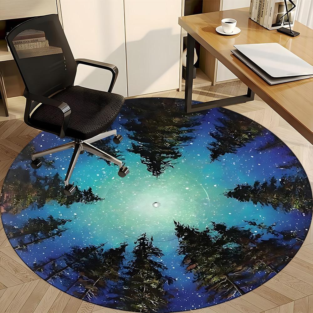1PC Forest Sky Aurora Office Round Area Rug, Mat Suitable For Office, Under Office Chairs Bedroom Living Room Home Decor, Room Deco