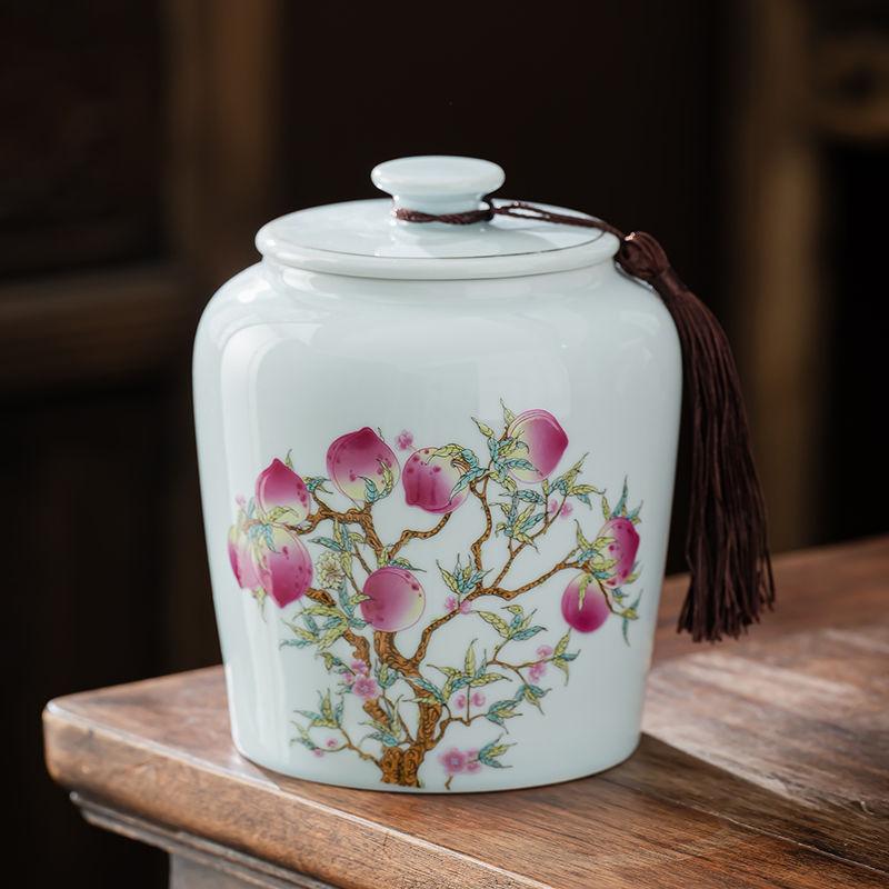 Shanshui Tea Caddy Ceramic Candy Jar Retro Household Large Nuts Coffee Beans Herb Storage Jar Kitchen Food Container Home Decor