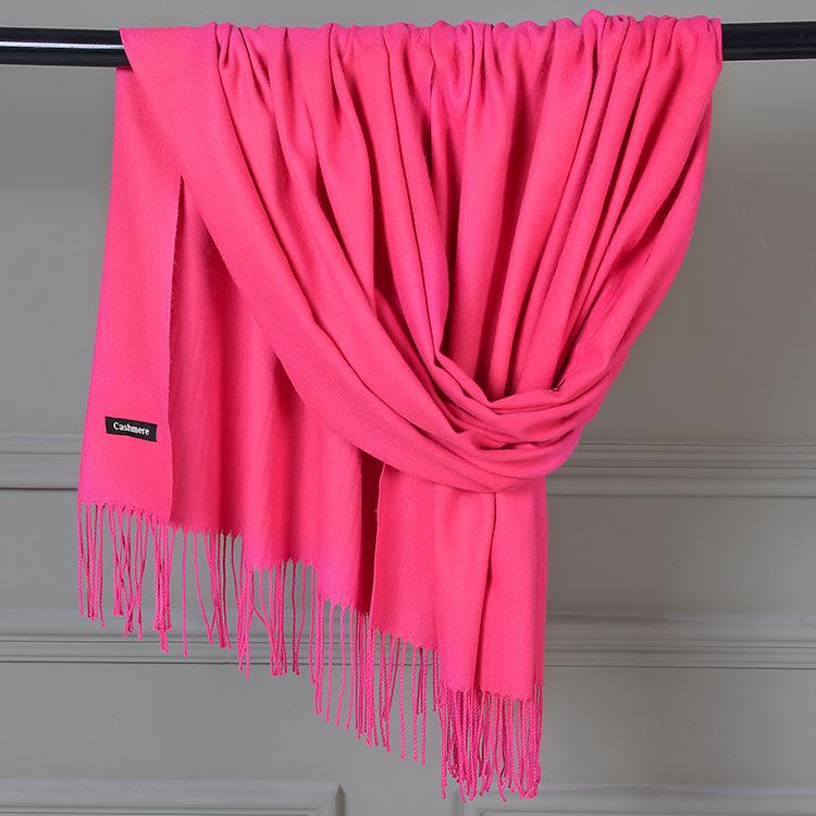 Imitation Cashmere Scarf - Solid Color, Warm Red & Navy Blue with Tassels, Perfect for Ladies' Winter Wear and Annual Meetings