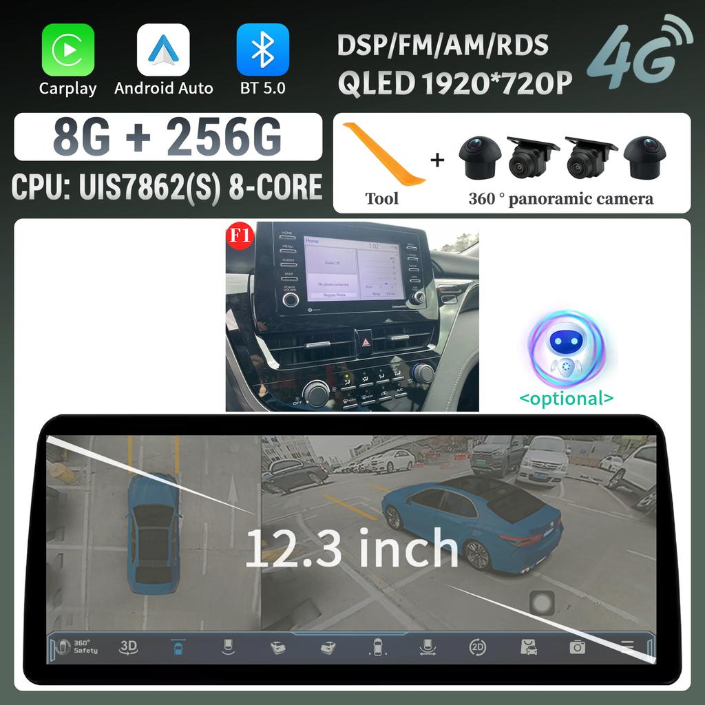 12.3inch For Toyota Camry 2021-2022 Car Radio Multimedia Android 14 4G GPS Navigation Wireless BT Carplay Head Unit Touch Screen