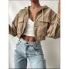 Women's Solid Color Core Fleece Hooded Drawstring Zipper Bubble Long Sleeve Short Jacket